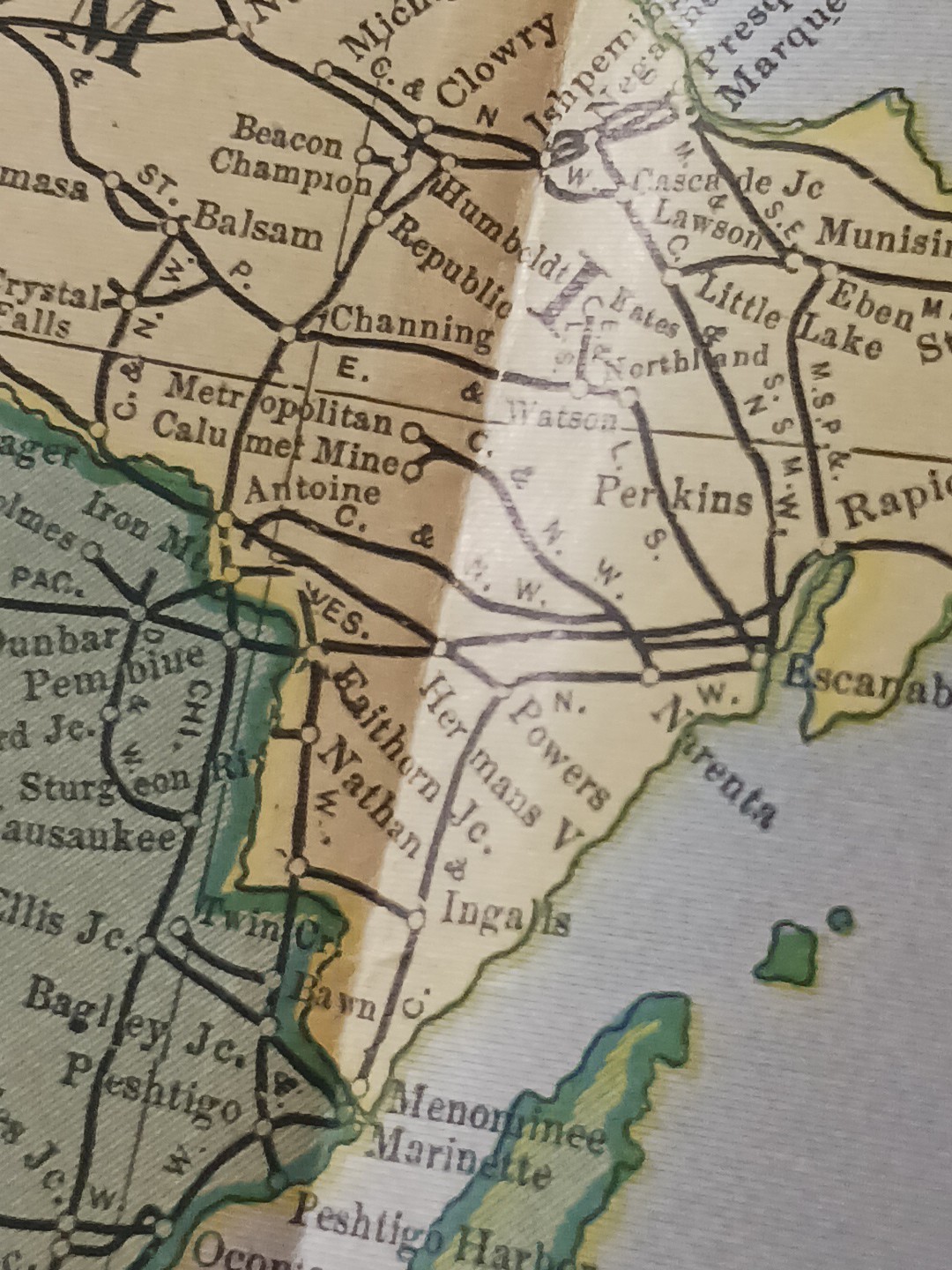 1905 Train Route Map MICHIGAN & WISCONSIN all Railroad Lines Stations 11″x9″