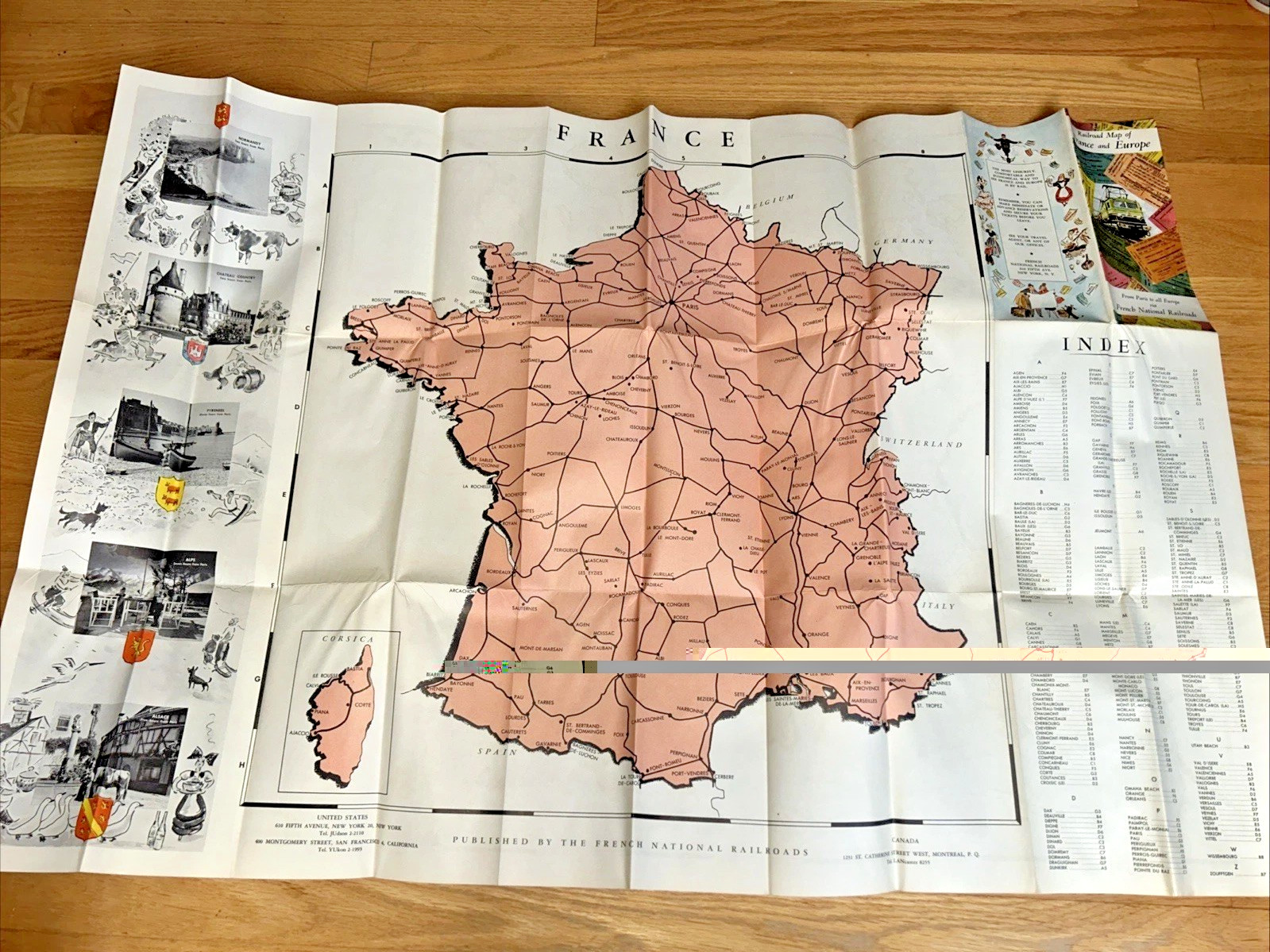 Vintage RAILROAD MAP OF FRANCE AND EUROPE, French National Railroad
