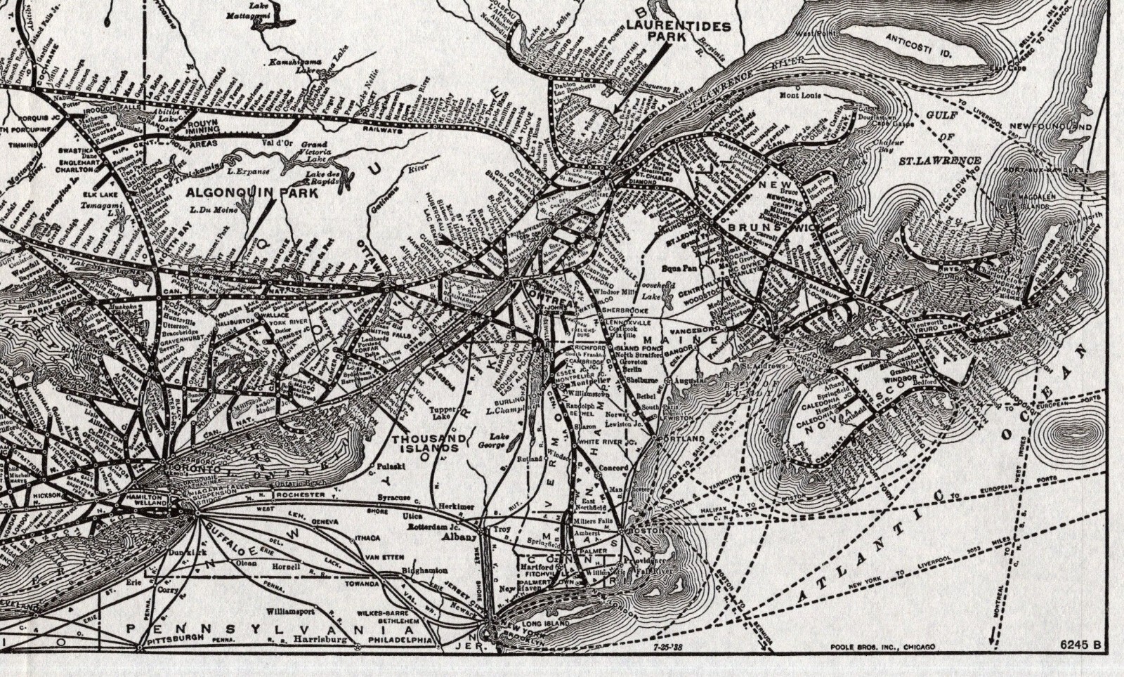 1938 Antique Grand Trunk Railway Map Canadian National Railway Map 2214