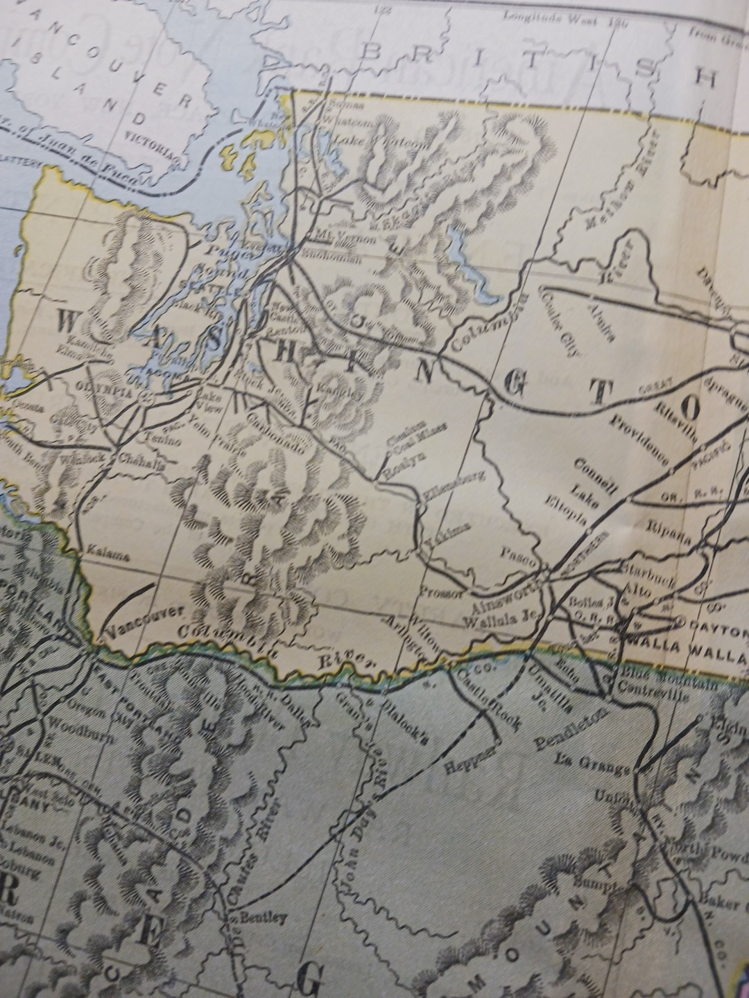 ~ 1897 Train Route Map IDAHO Washington OREGON all Railroad Lines Stations 9×11″