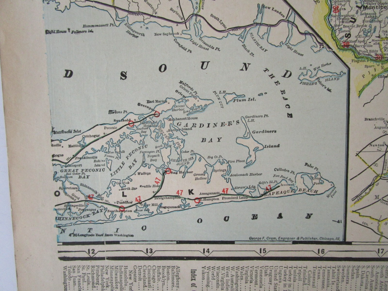 NY 1903 EASTERN NEW YORK Cram RAILROAD Map COOPERSTOWN & CHARLOTTE VALLEY RR