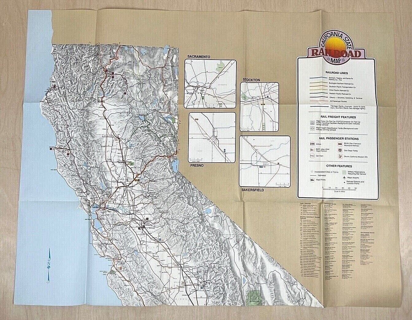 1982 Caltrans California State Railroad Map 36″ W x 46″ H