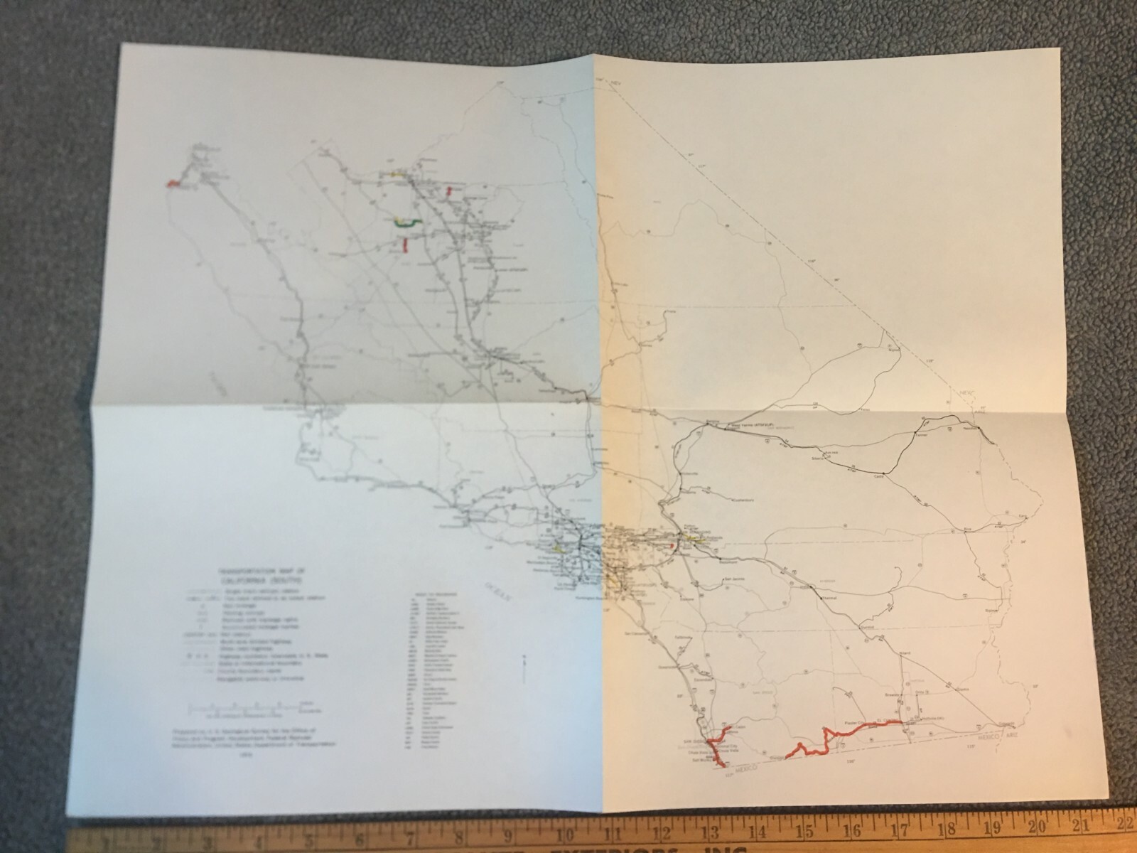 Vintage 1975 California (South) Transportation Map●Fed’l Railroad Admin●11″x17″