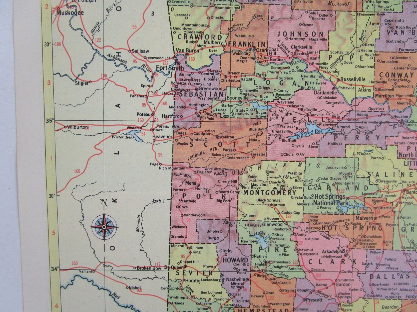 CA AR Vintage 1957 CALIFORNIA RAILROAD MAP. ARKANSAS 1950s ASHLEY DREW NRTH’N RR