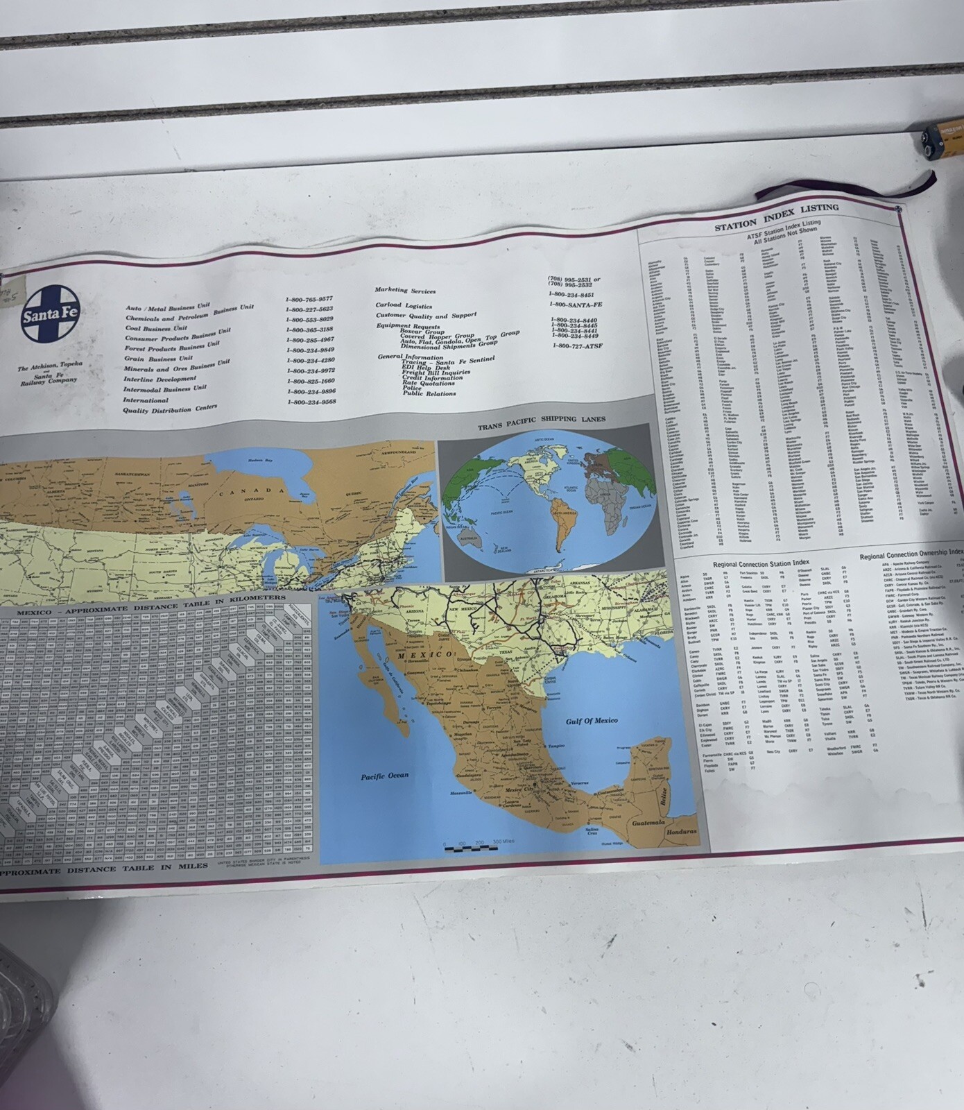 VTG 1994 AT&SF SANTA FE RAILROAD SYSTEM MAP LAMINATED BL