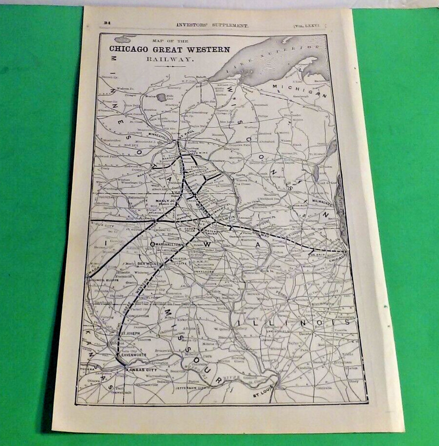 Rare 1903 Railroad Map of The CHICAGO GREAT WESTERN Railway System & Routes