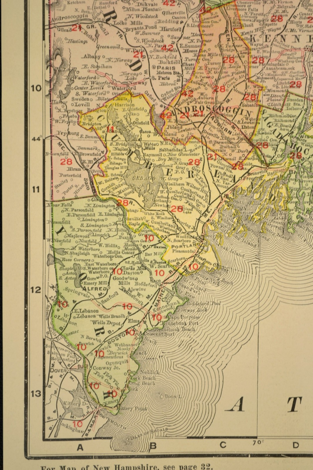 1907 Antique Map of Maine Railroad Map Large MEC RR BM RR Atlas Map DATED
