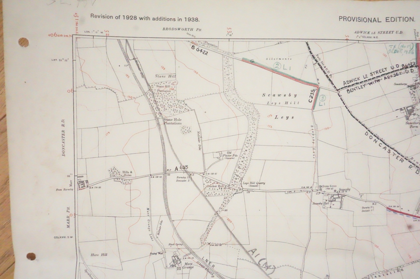 1938 Scawsby Cusworth Yorkshire LNER Railway OS Linen Map Ref 43 *