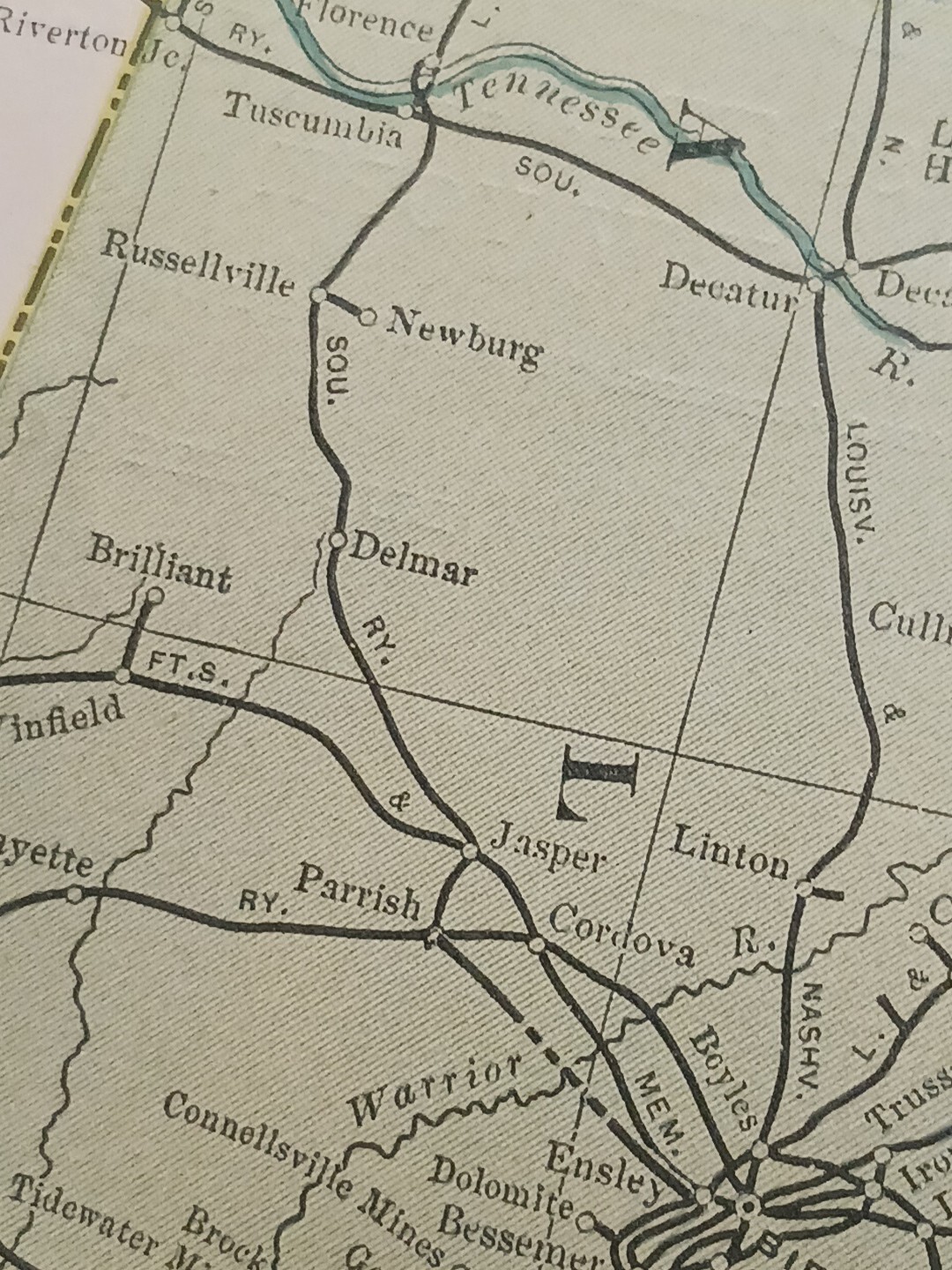 1902 Dated Train Route Map ALABAMA GEORGIA all Railroad Lines Stations 11″×9″