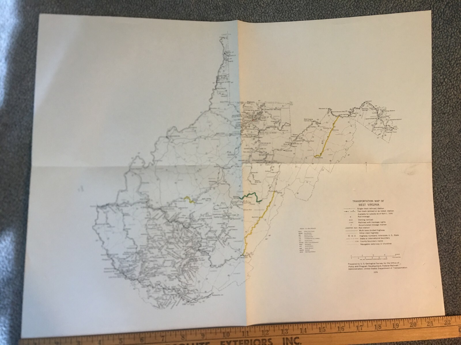 Vintage 1976 West Virginia Transportation Map●Federal Railroad Admin●11″x17″