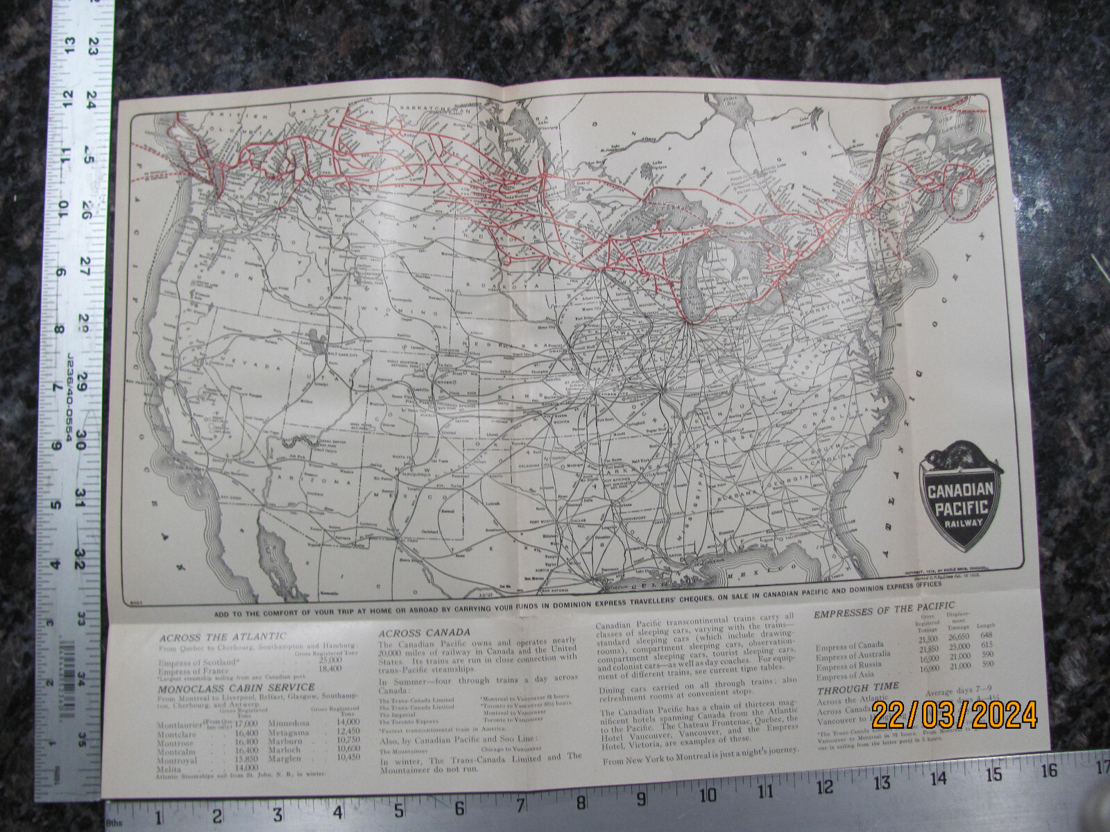 RARE 1924 CANADIAN PACIFIC RAILROAD SYSTEM MAP w/ CONNECTING LINES CP RR DEPOTS
