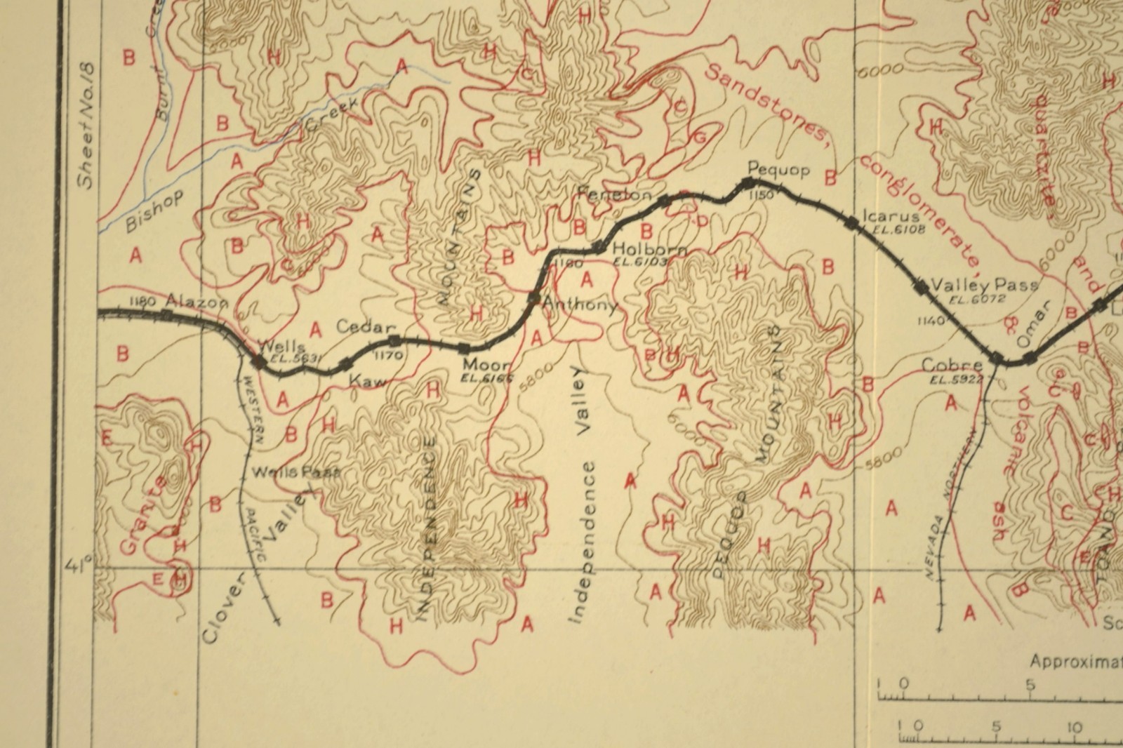 1915 Antique Southern Pacific Railroad Map Elko County Nevada San Juan County