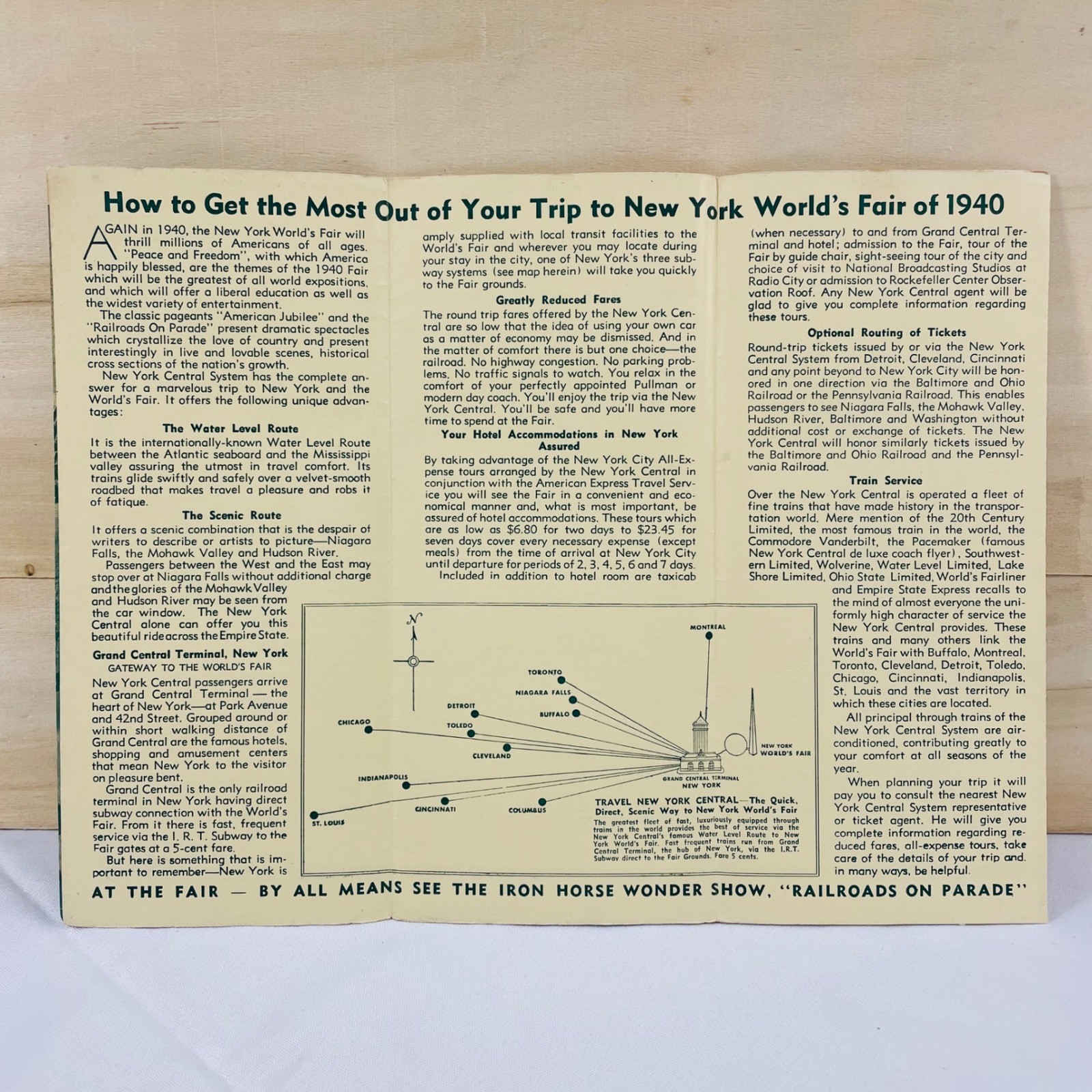 1940 New York World’s Fair Map Local Transit New York Central System Brochure