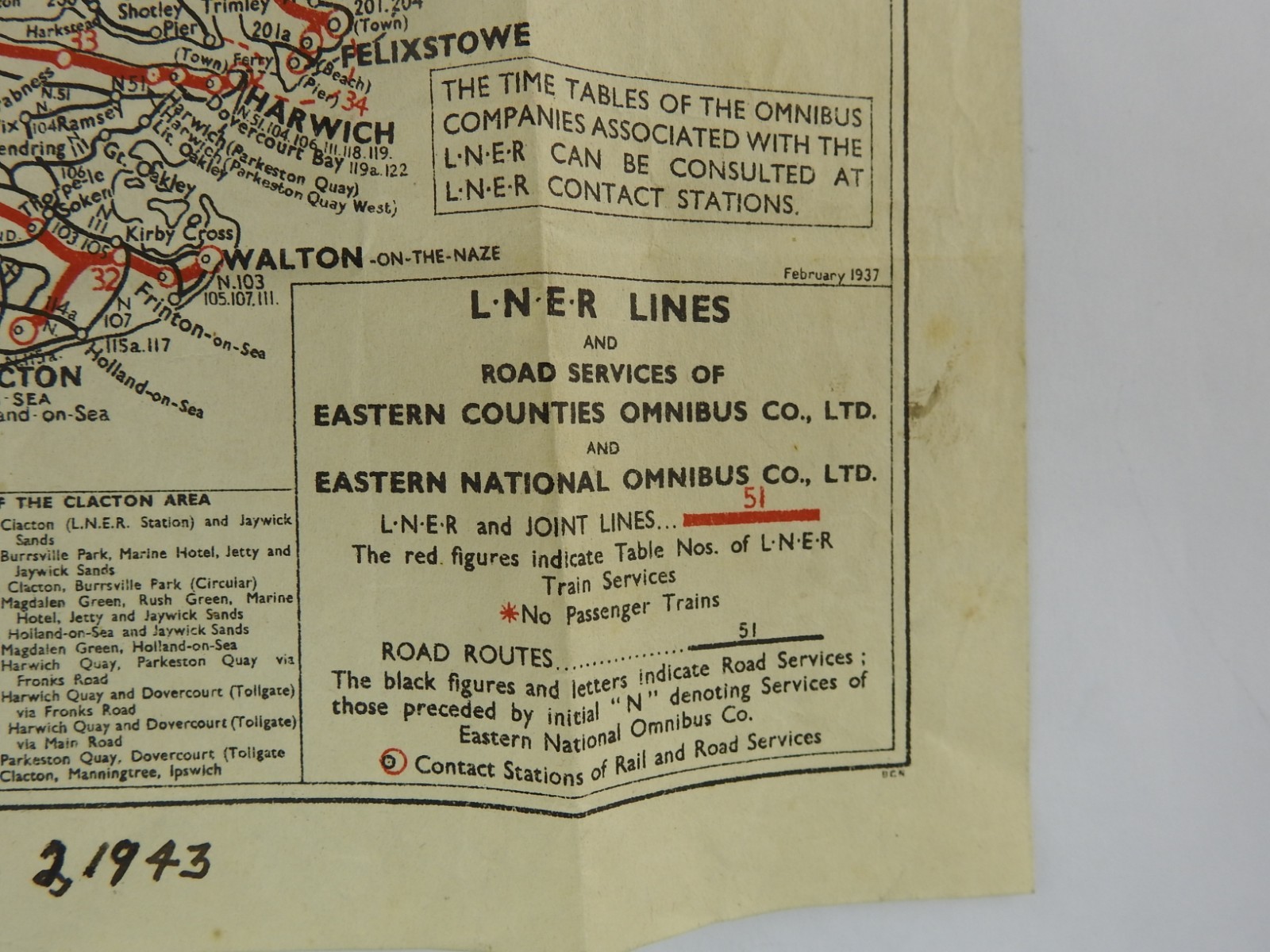 Vintage 1943 LNER Lines Map Military England WWII Named Soldier Railway Bus