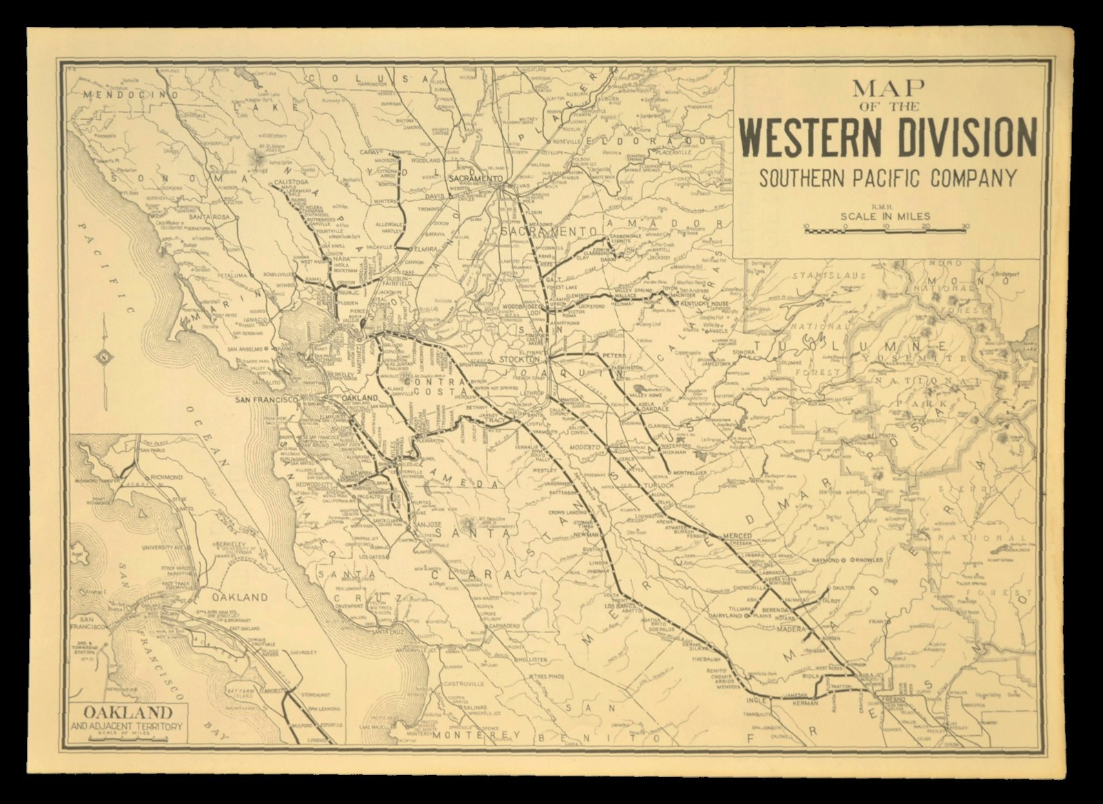 Southern Pacific Railroad Map Western Division Oakland Pier SF&O RR Napa Valley