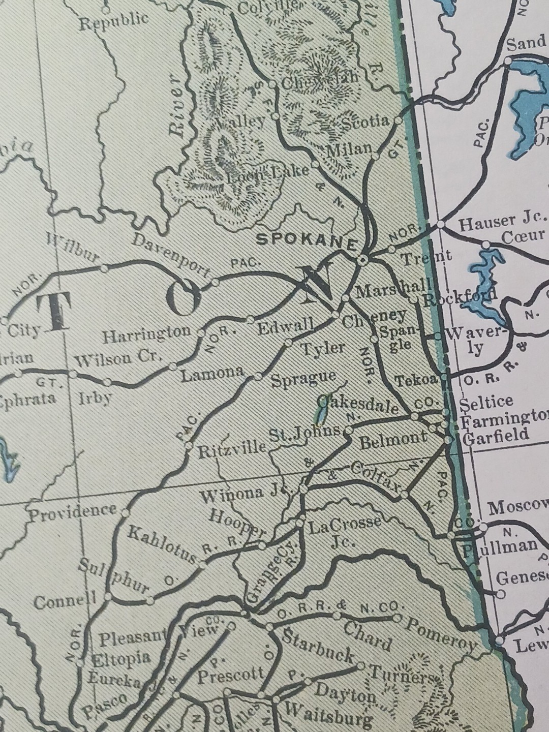 ~1904 Antique Railroad Map WASHINGTON OREGON All railway Routes Depots 11×9″