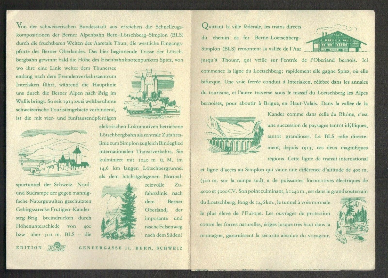 1950s Switzerland BERN-LOTSCHBERG-SIMPLON RR Booklet and Route Map