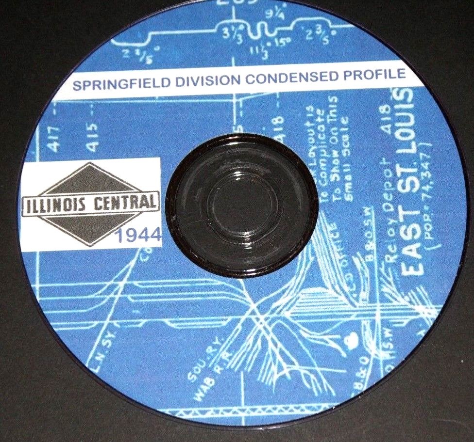Illinois Central RR 1944 Springfield Div Condensed Profiles PDF pages on DVD