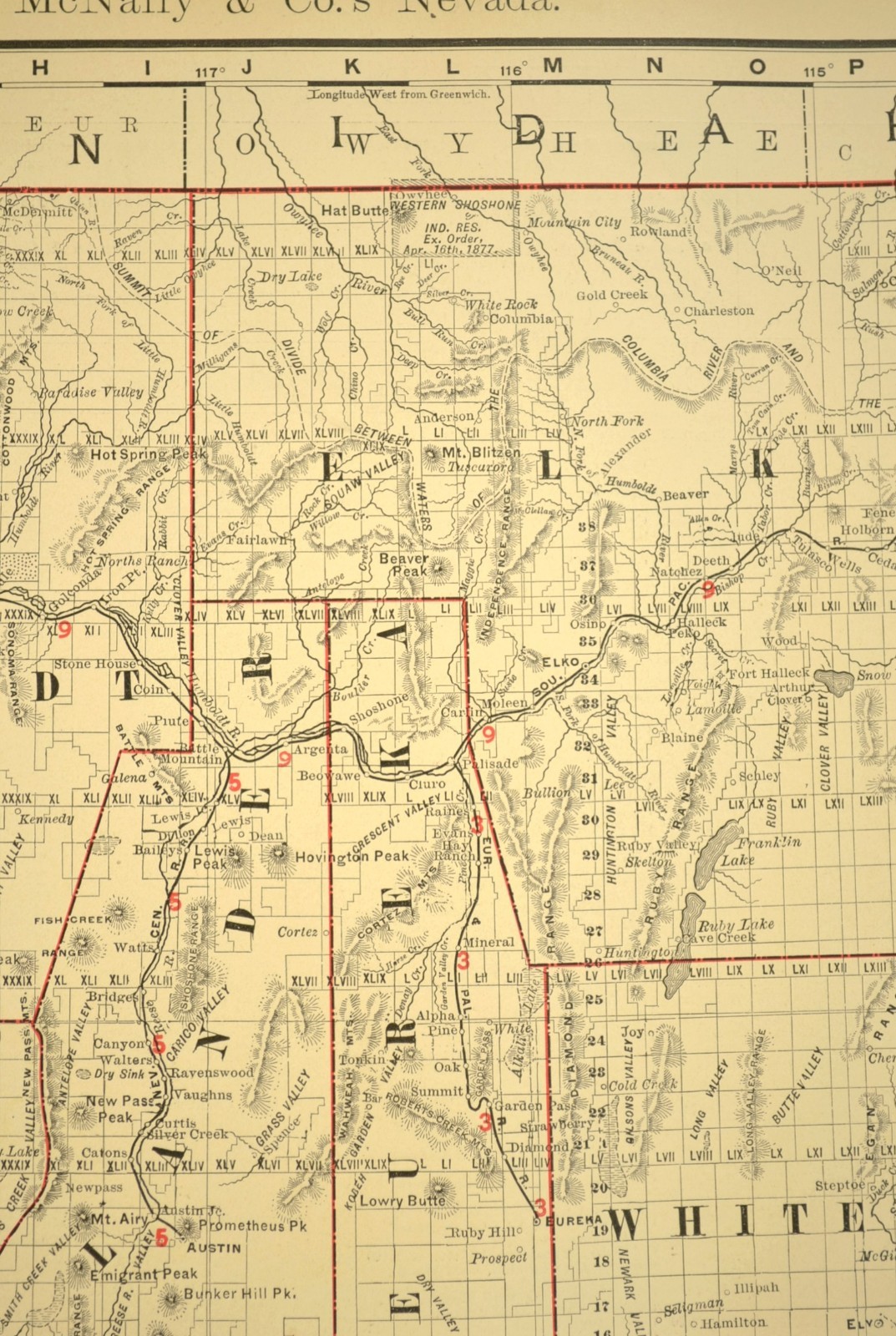 1901 Antique Nevada Railroad Map Southern Pacific Railroad Large Atlas Map DATED
