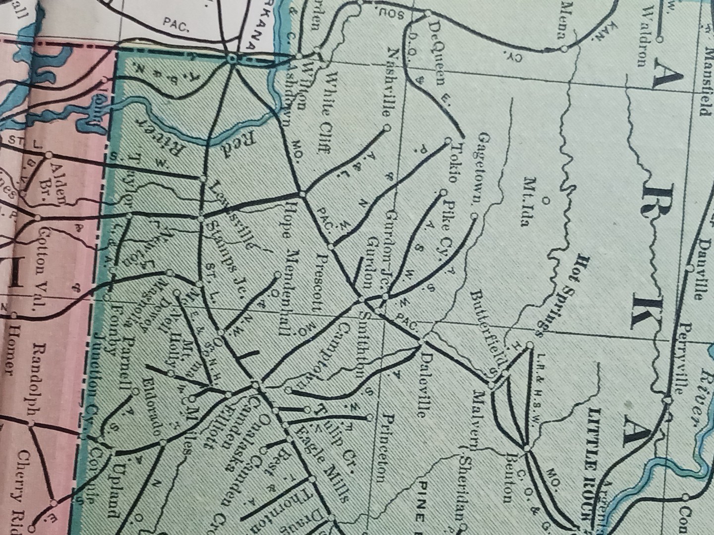 ~1904 Railroad Map MISSISSIPPI LOUISIANA ARKANSAS all Train lines Depots 11″x9″