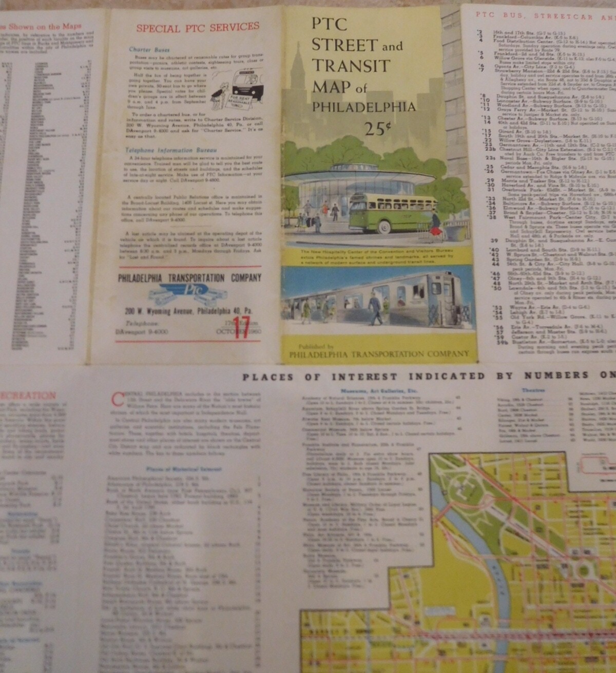 Map PTC Street and & Transit Map of Philadelphia Transportation Company #17 1960