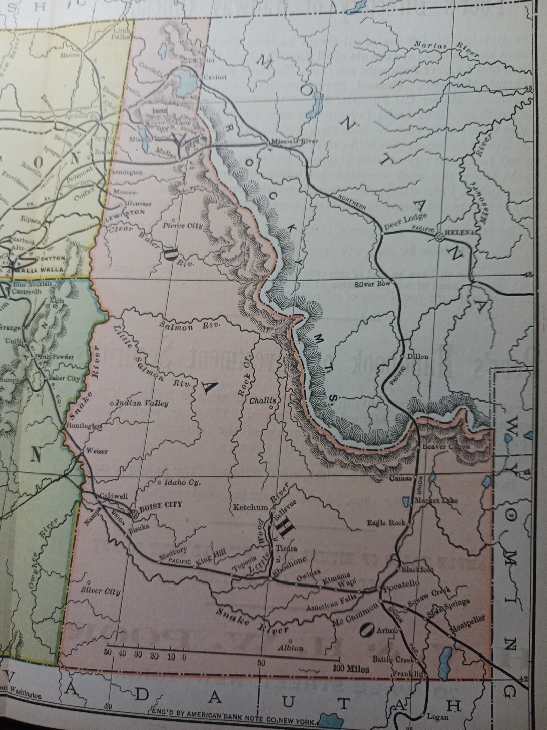 1892 Antique RAILROAD MAP Washington Oregon Utah Train Route Lines 9×11″ Color