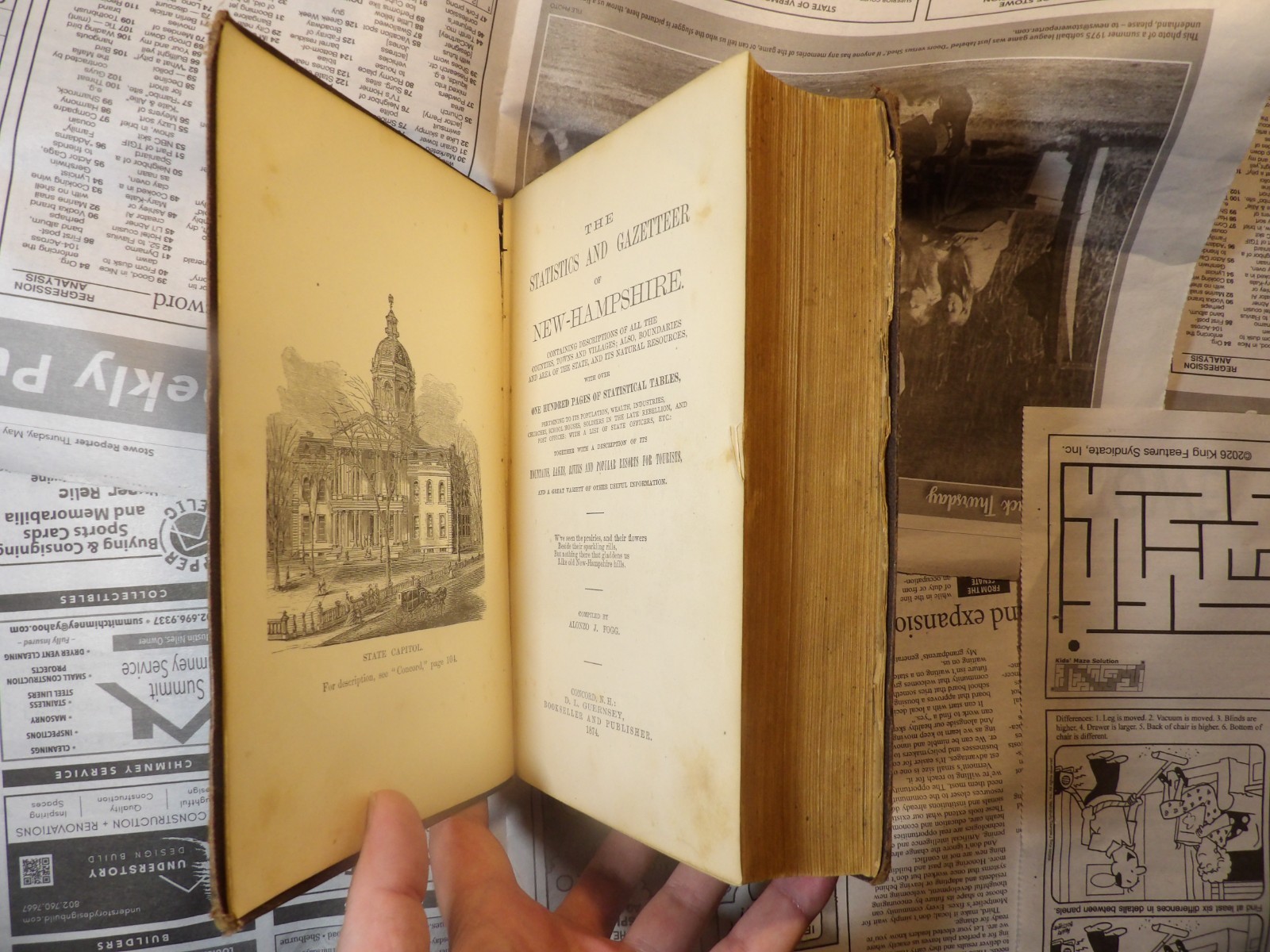 The Statistics and Gazetteer of NH Fogg 1874 + Railroad MAP C W Sawyer Bookplate