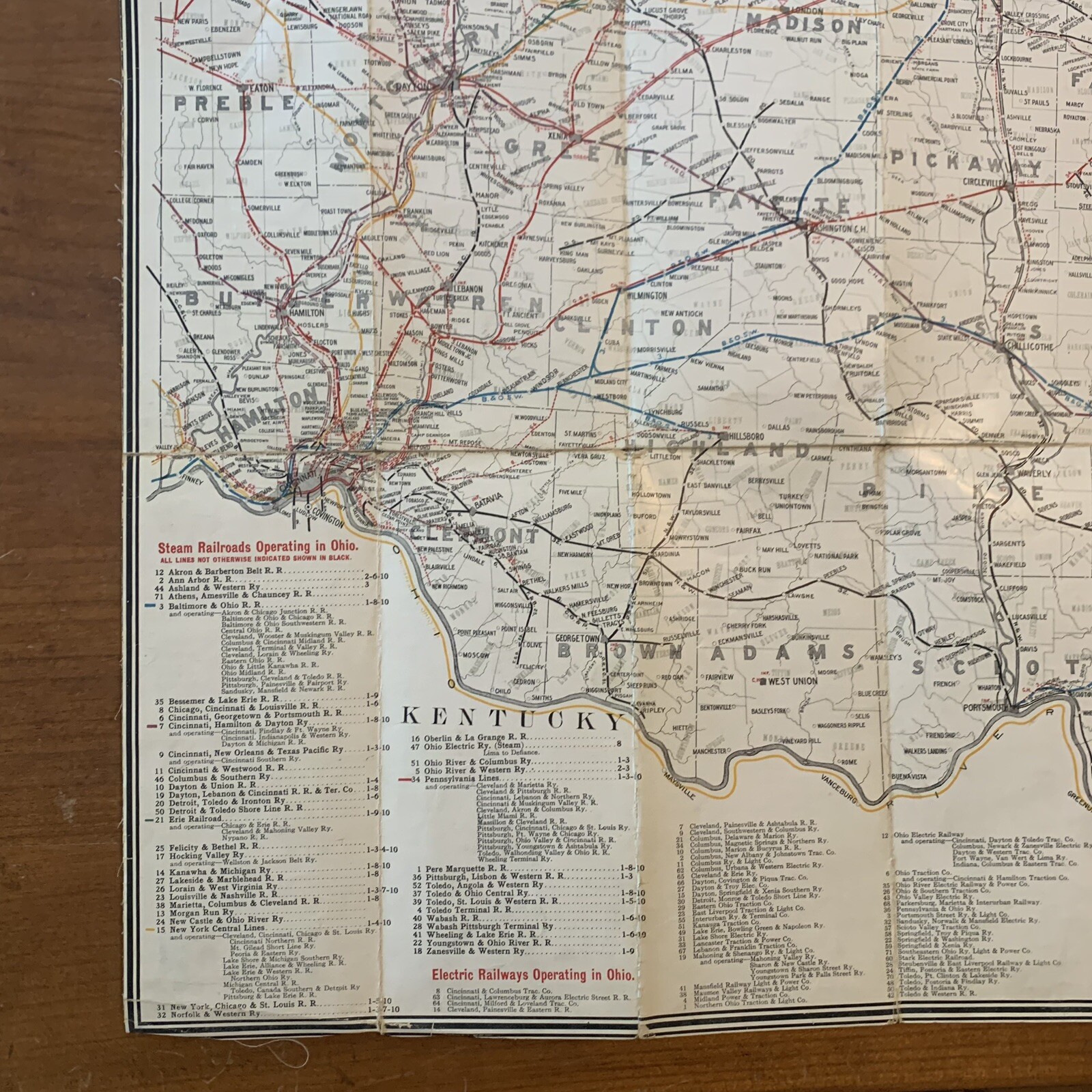 1910 Canvas Railroad Map of Ohio from the Railroad Commission 32 1/2″ x 28 1/2″