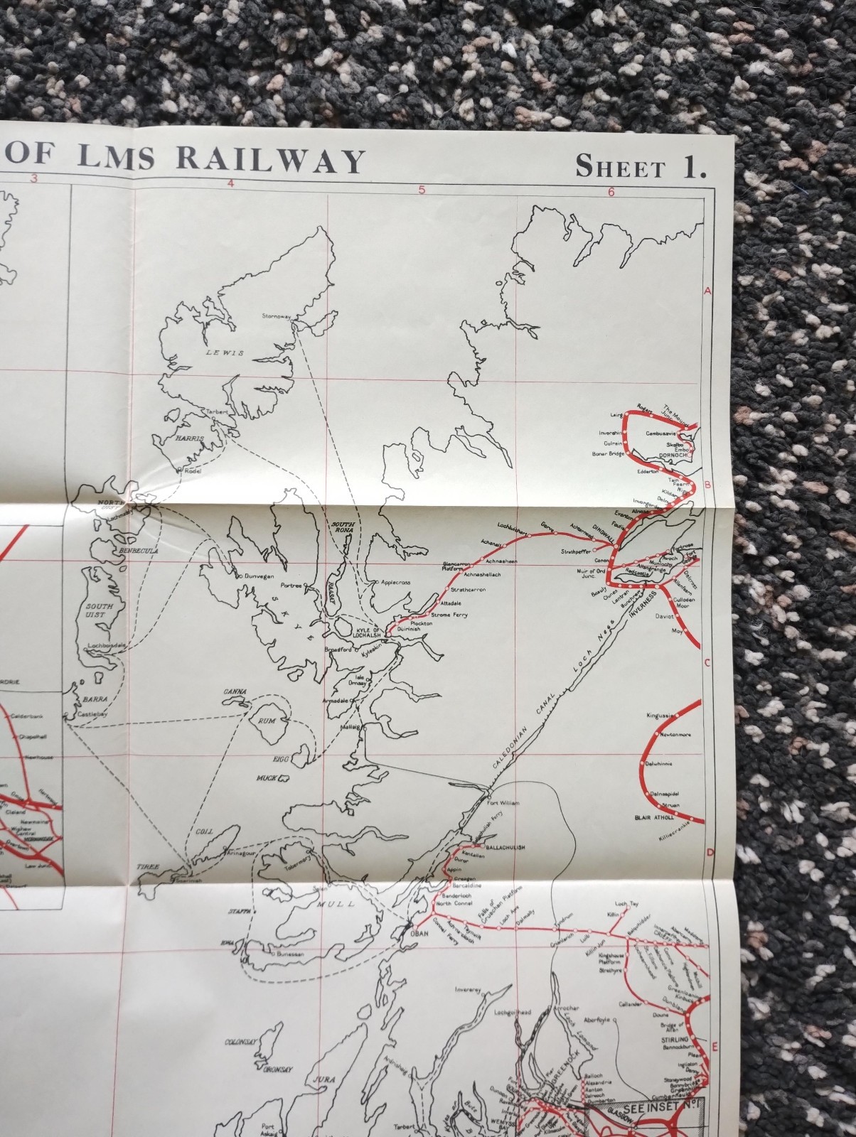1939 London Midland and Scottish Railway Map showing Lines in W. Scotland & N.I.