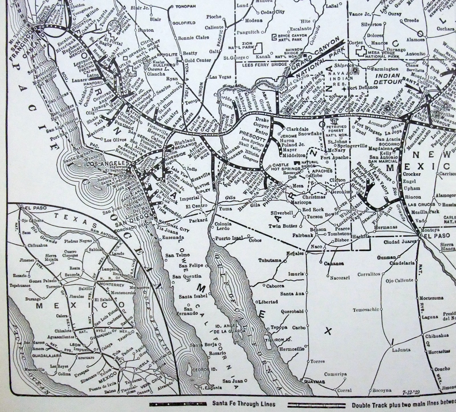 Atchison Topeka & Santa Fe – Original 1929 Railway Map by Poole Bros. Vintage