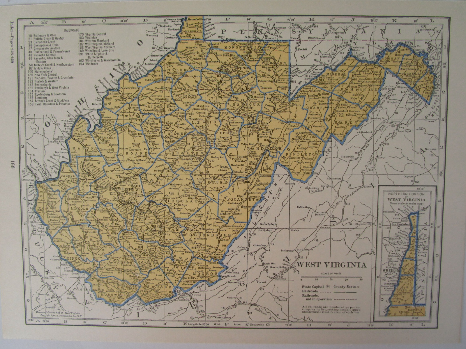 WA WV 1934 WASHINGTON State RAILROAD Map. Twin City RR or WEST VIRGINIA B&O PRR