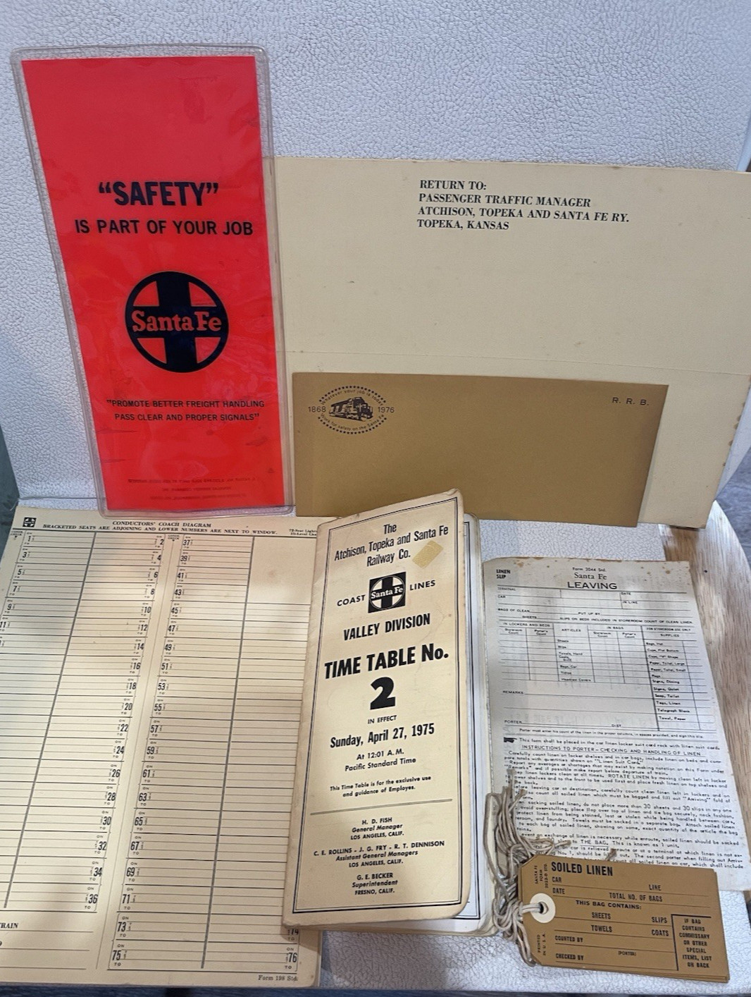SANTA FE RAILWAY Vintage Lot of Memorabilia ~ Time Table, 1975 Time Table, More
