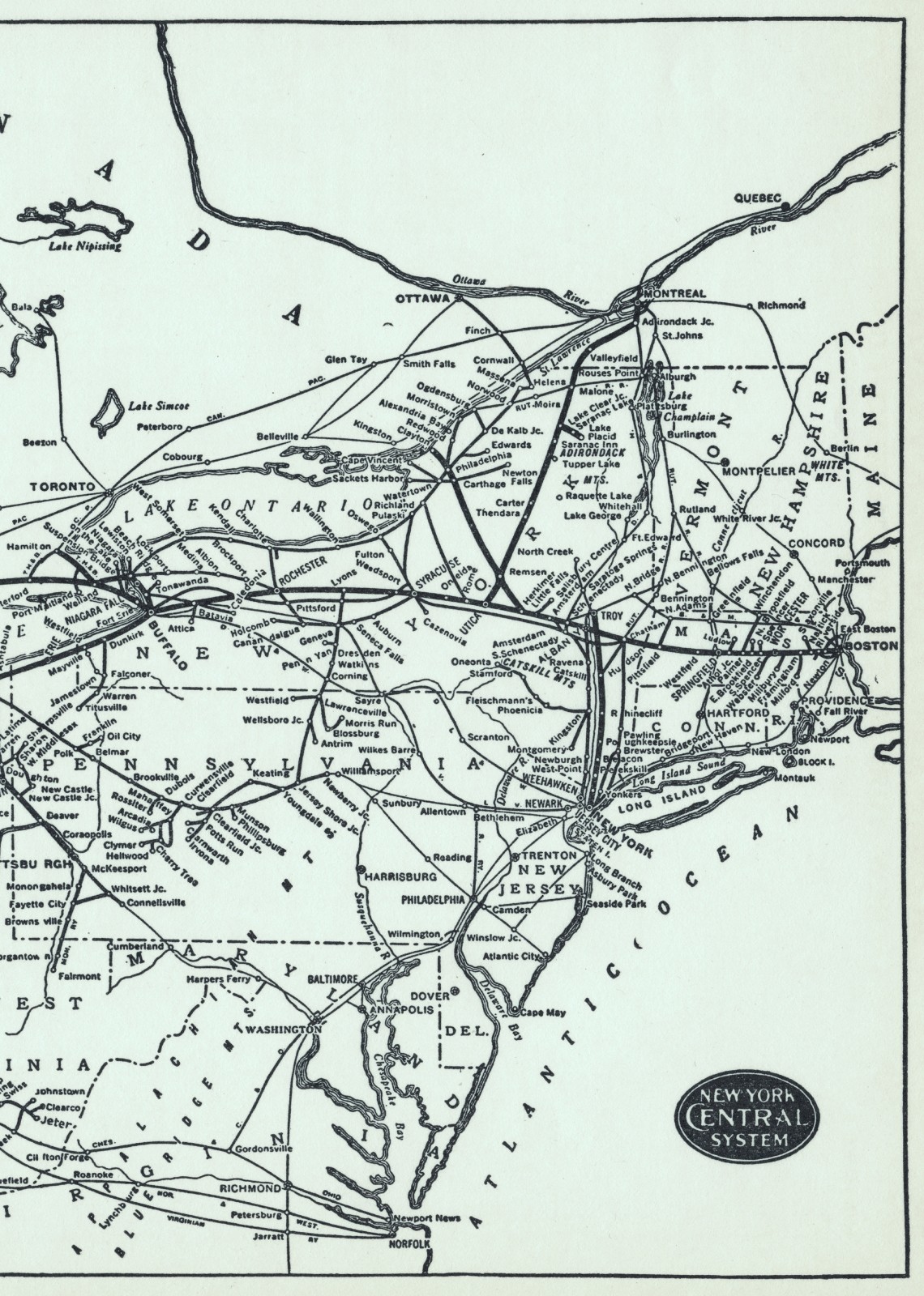 New York Central Lines – Original 1941 Railroad System Map. Railway