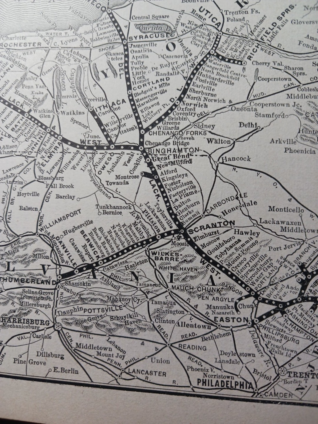1892 Antique Railway Map DELAWARE LACKAWANNA & WESTERN RAILROAD Train Routes
