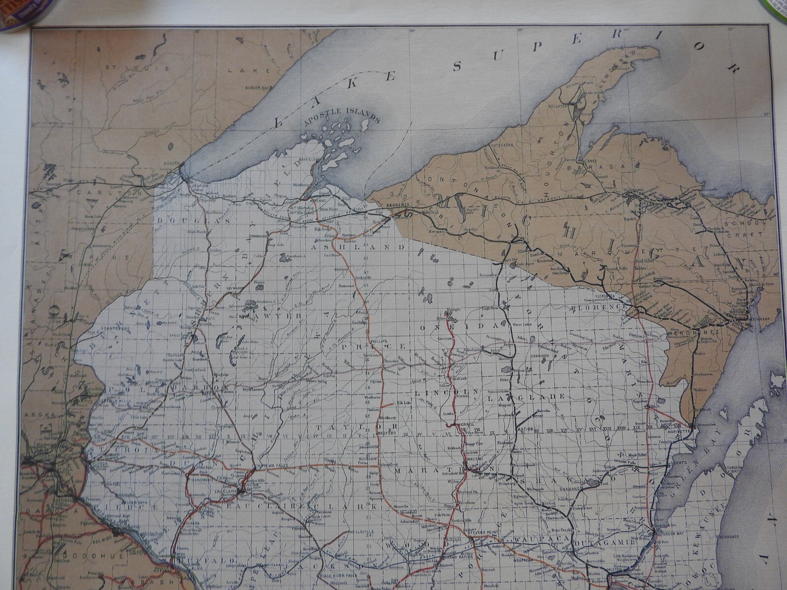 1887 Railroad Map of the Great State of Wisconsin 19″ x 25″ REPRINT! MINTY