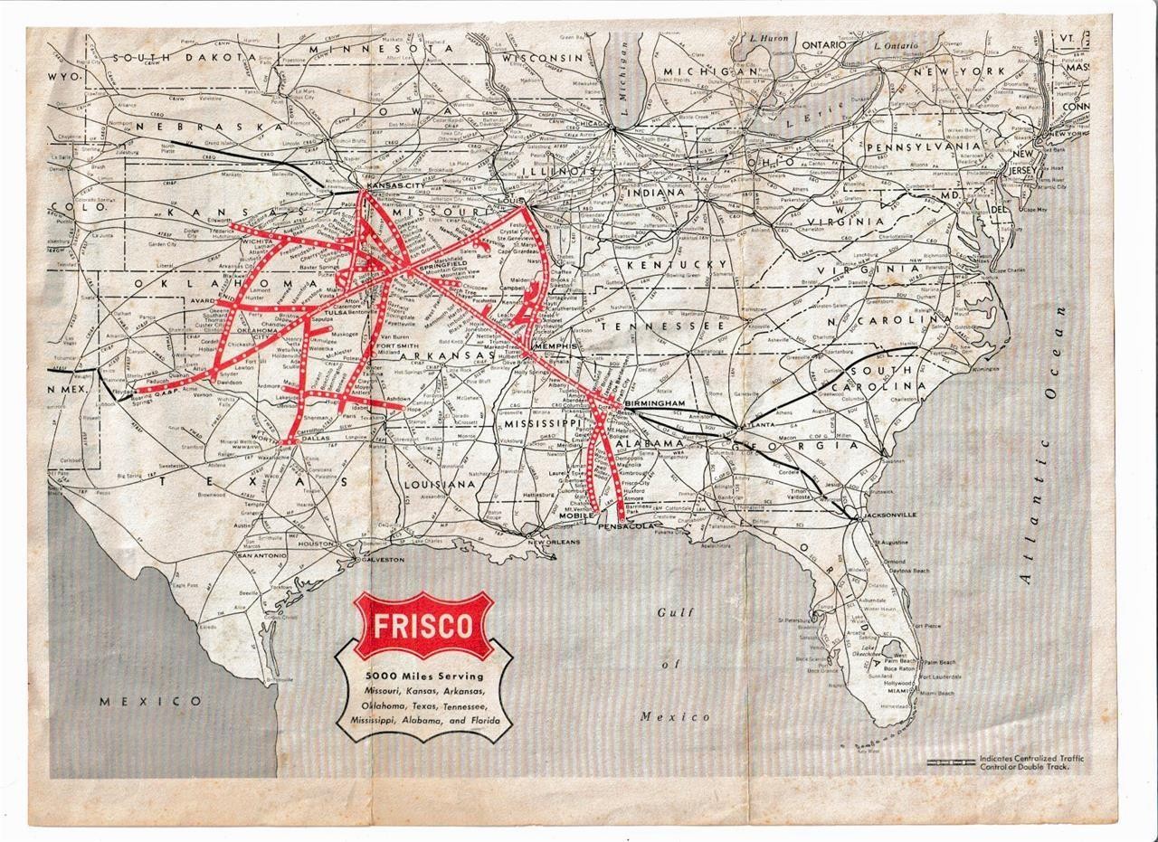 original 1973 FRISCO map and Freight Schedules, 2 sided