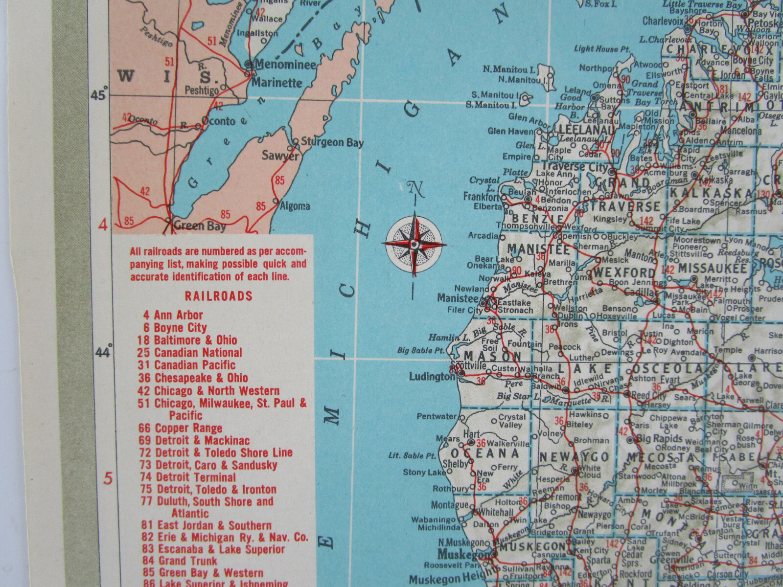 MN MI 1951 MINNESOTA RAILROAD Map DULUTH, SOUTH SHORE, & ATLANTIC RR or MICHIGAN