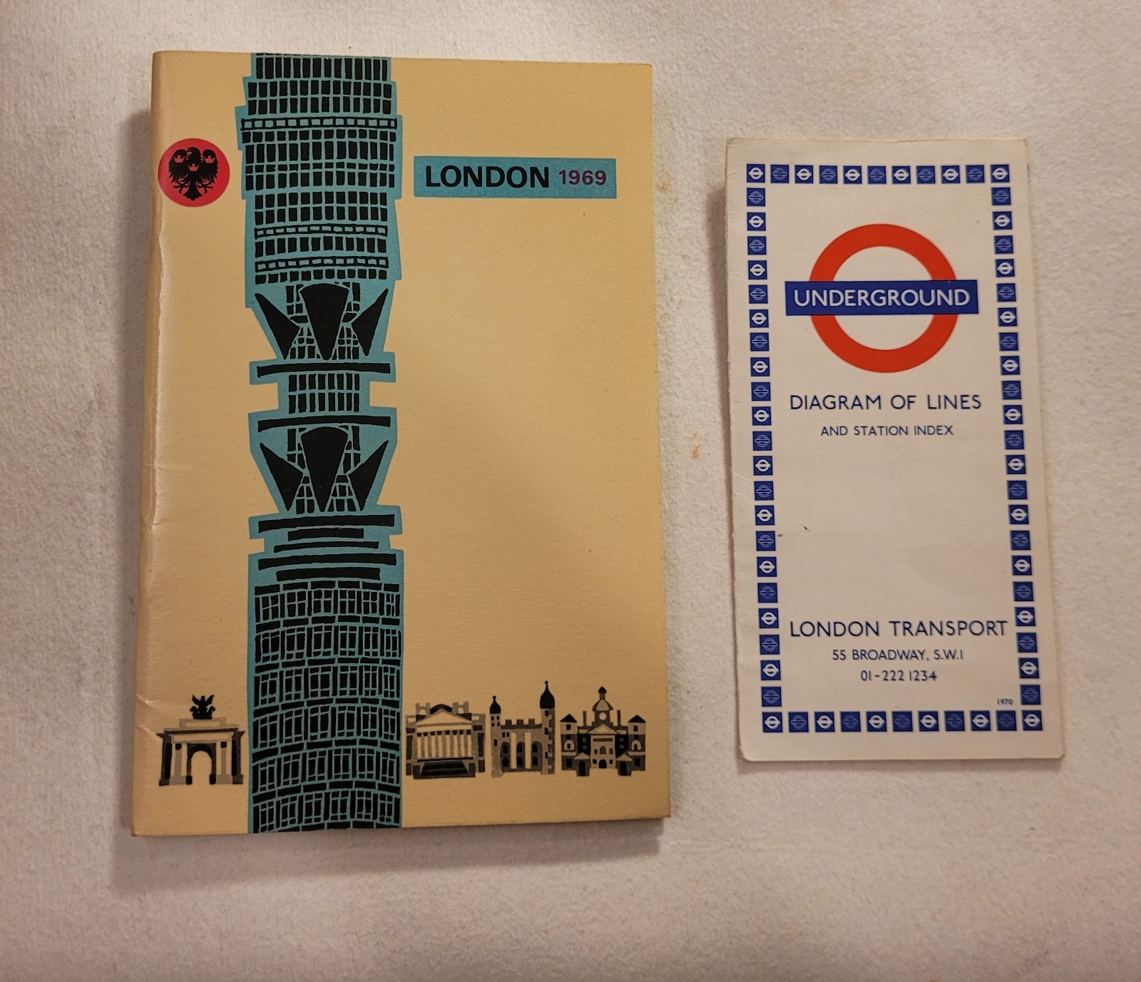 London Underground Folding Map 1970, Barclays Tourist Guide w Street Map 1969