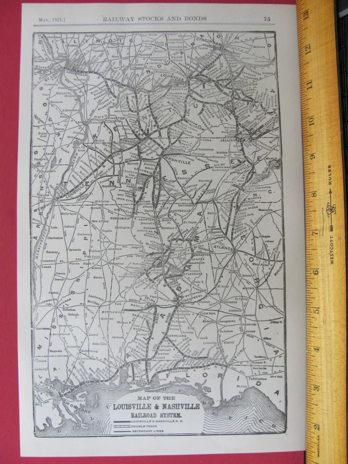 LOUISVILLE & NASHVILLE RAILROAD ORIGINAL 1921 SYSTEM MAP L&N RR ROUTE KY TN AL