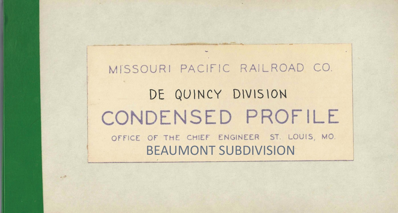 Missouri Pacific 1964 DeQuincy Div Beaumont Condensed Profile PDF Pages on DVD