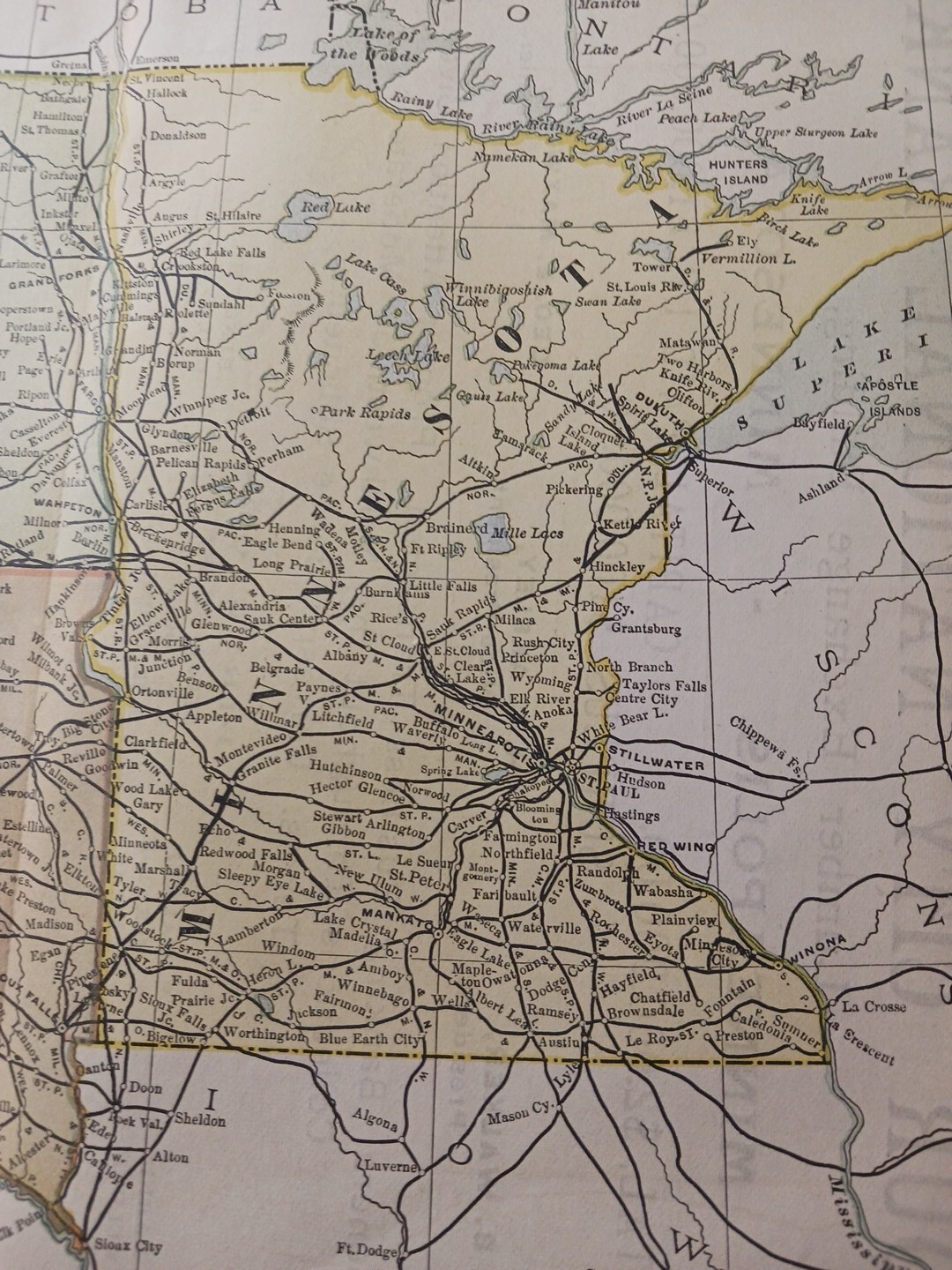 1890 Antique Railway Map Minnesota Dakota ALL Railroad Lines Train Depots 9″x11″