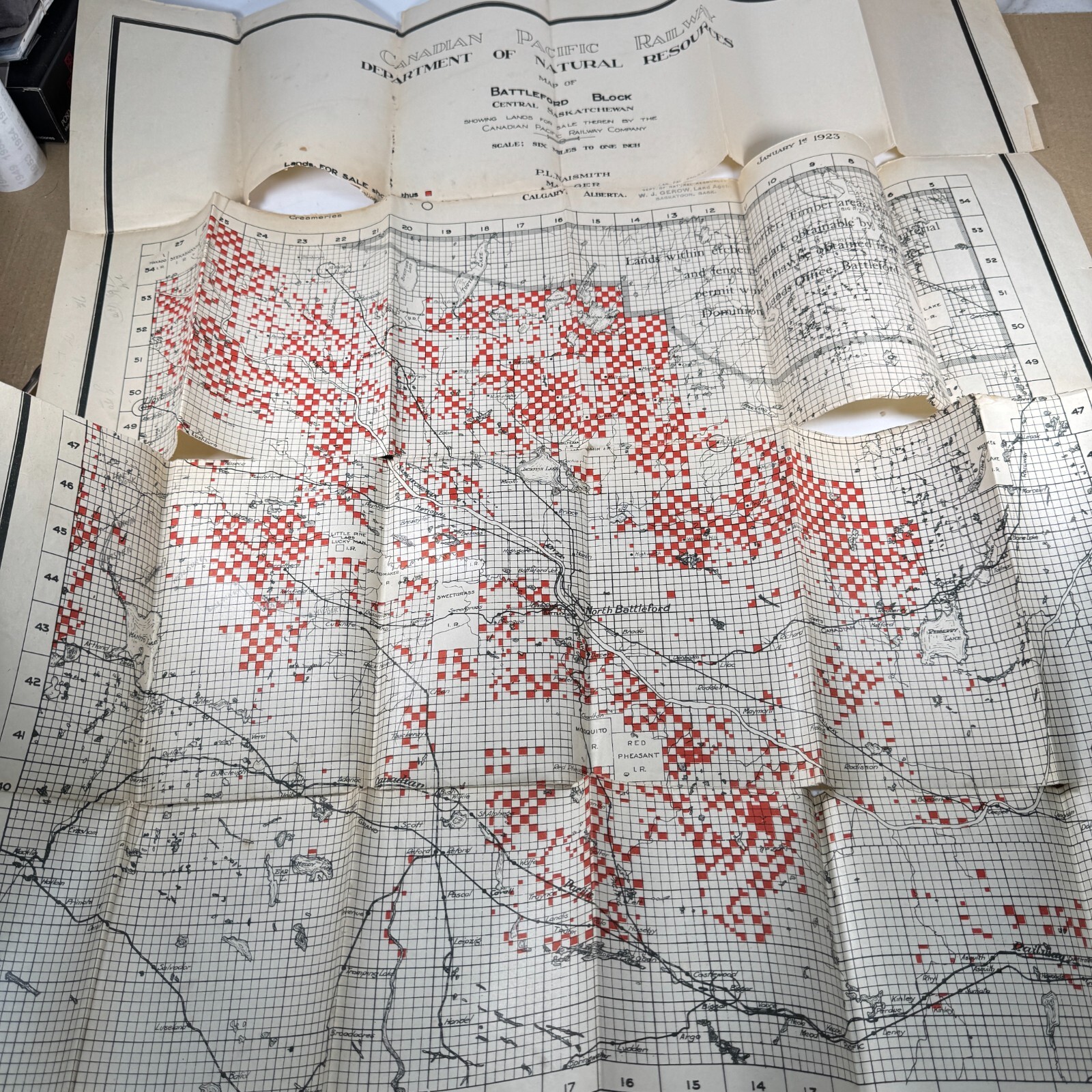 31″ x 27″ Map Battleford Block Saskatchewan Canada National Railways Canada 1923