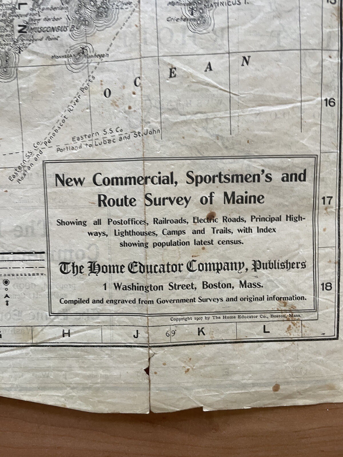 Antique 1907 New England Commercial & Route Survey Rail Road Electric Roads Map
