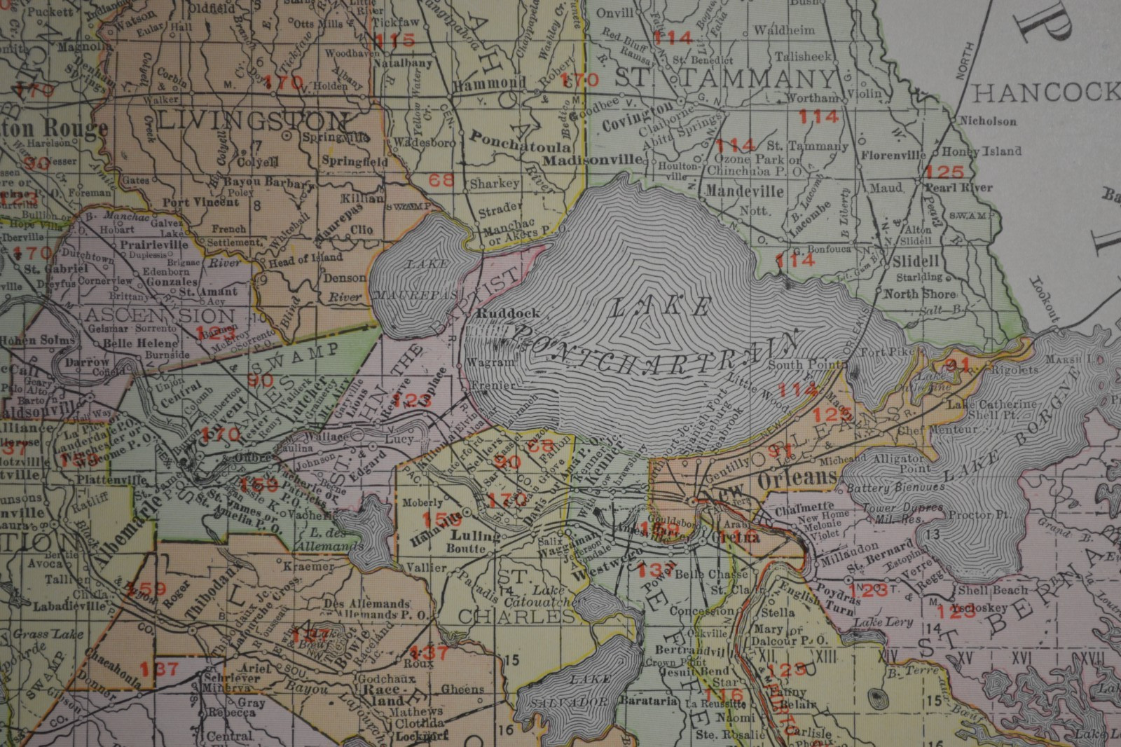LOUISIANA – 1912 – RAND-McNALLY NEW COMMERCIAL ATLAS – SHOWS RAILROADS