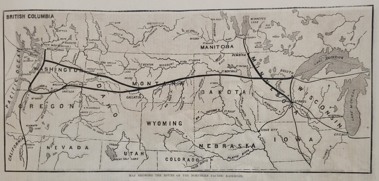 Northern Pacific Railroad vintage railway map 1871