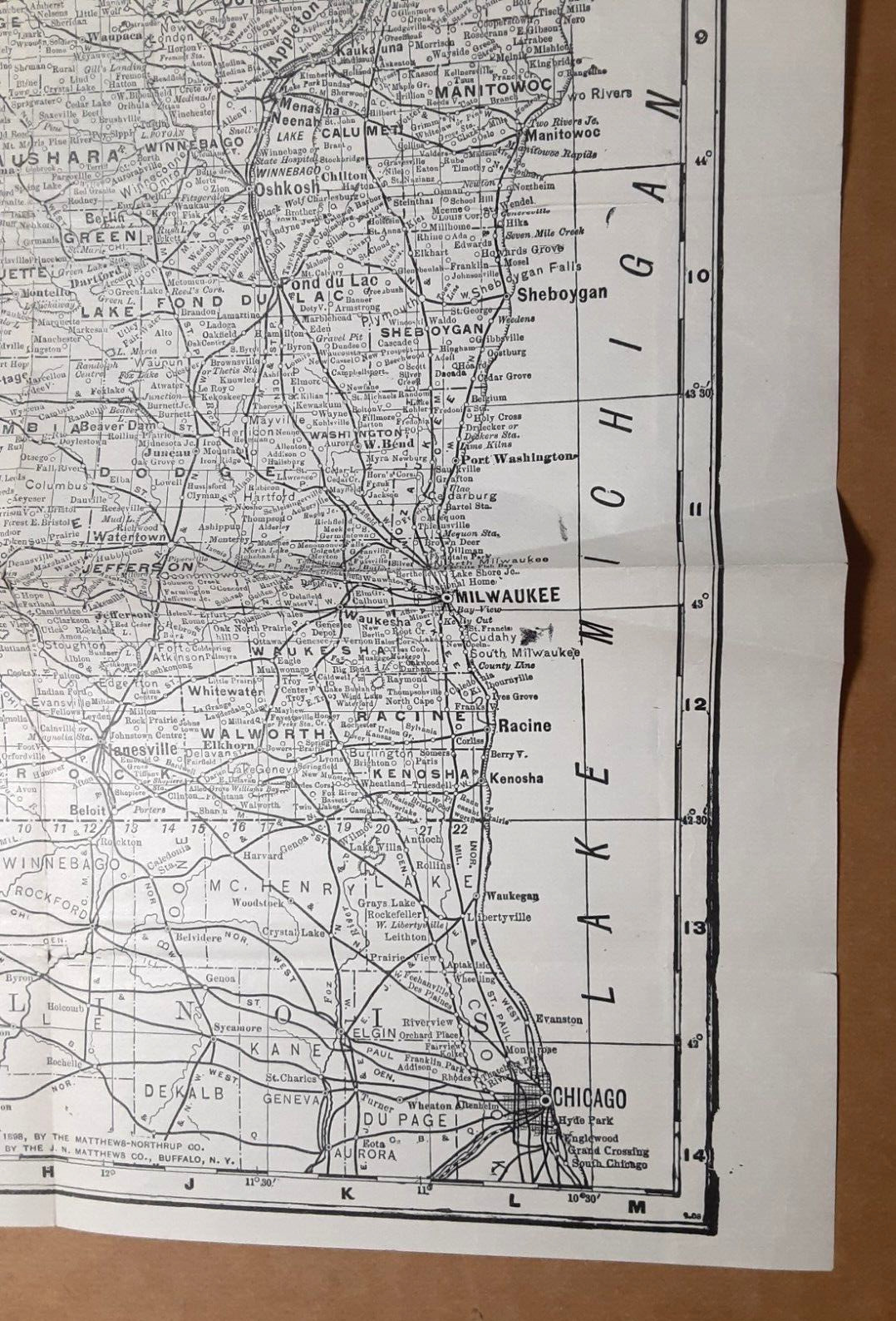 1903 Wisconsin RAILWAY MAP~Matthews-Northrup~RAILROAD~Milwaukee~GREEN BAY~Wausau