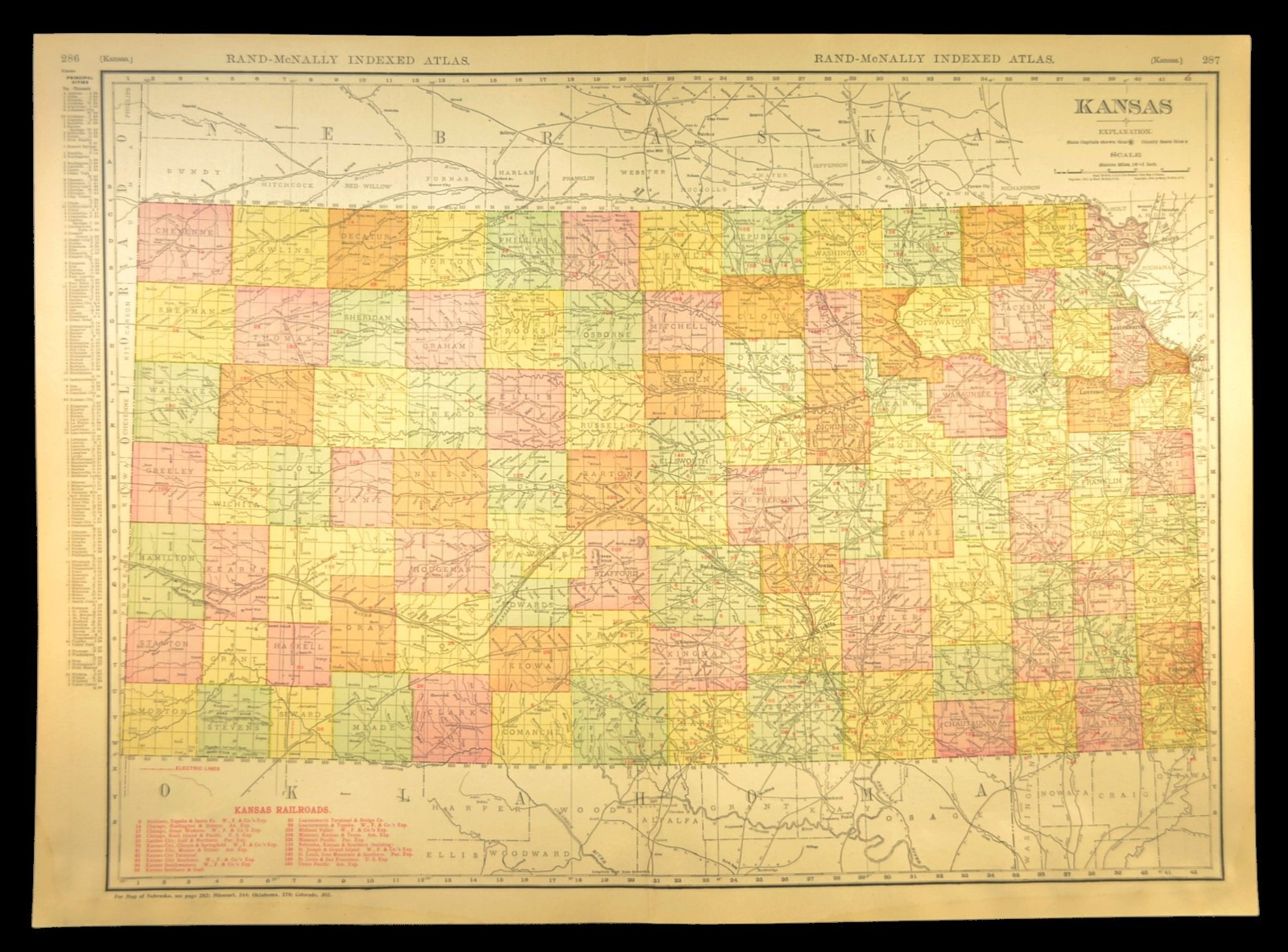 1911 Antique Kansas Railroad Map ORIGINAL Atlas Map DATED