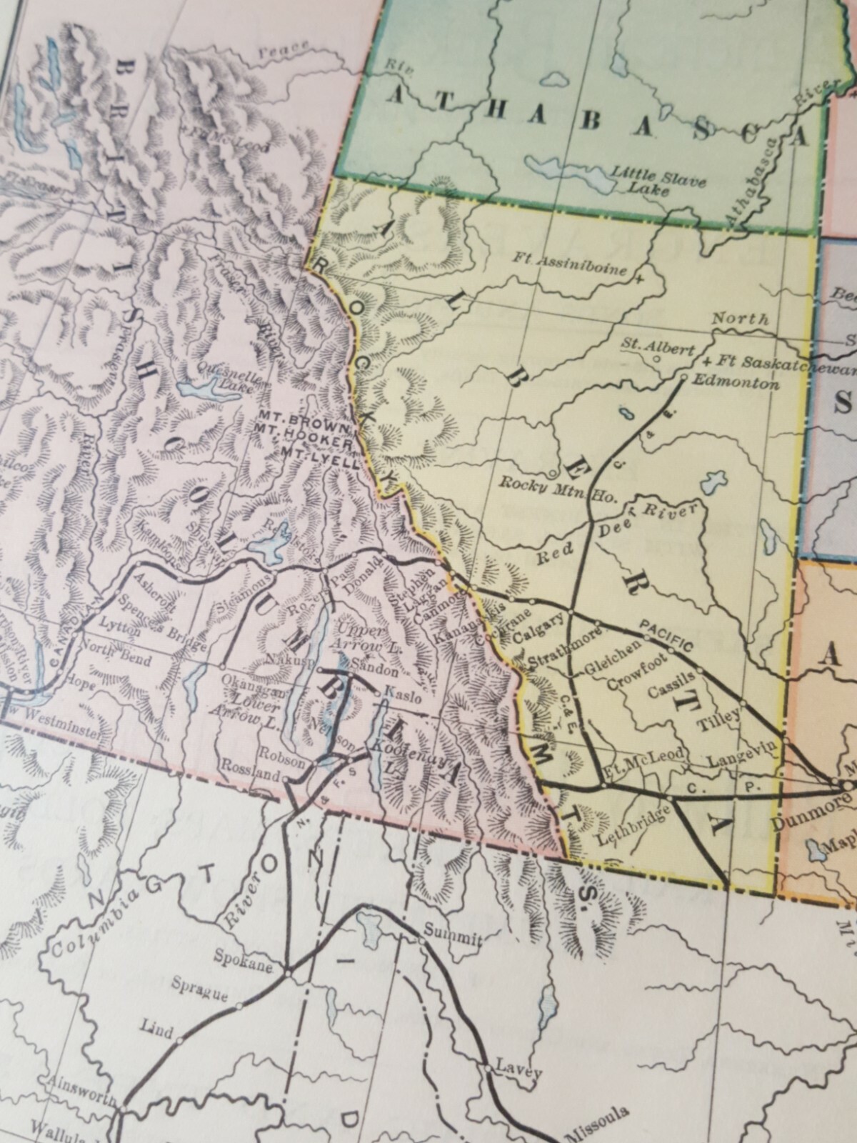 Original dated 1898 Map Western Section of Canada Railroad route station 11″x9″