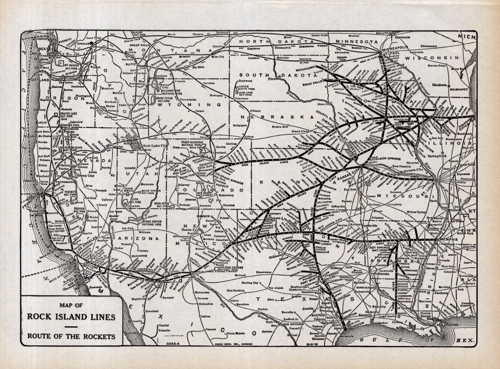 1938 Antique Rock Island Lines Railroad Map Vintage Railway Map 2906