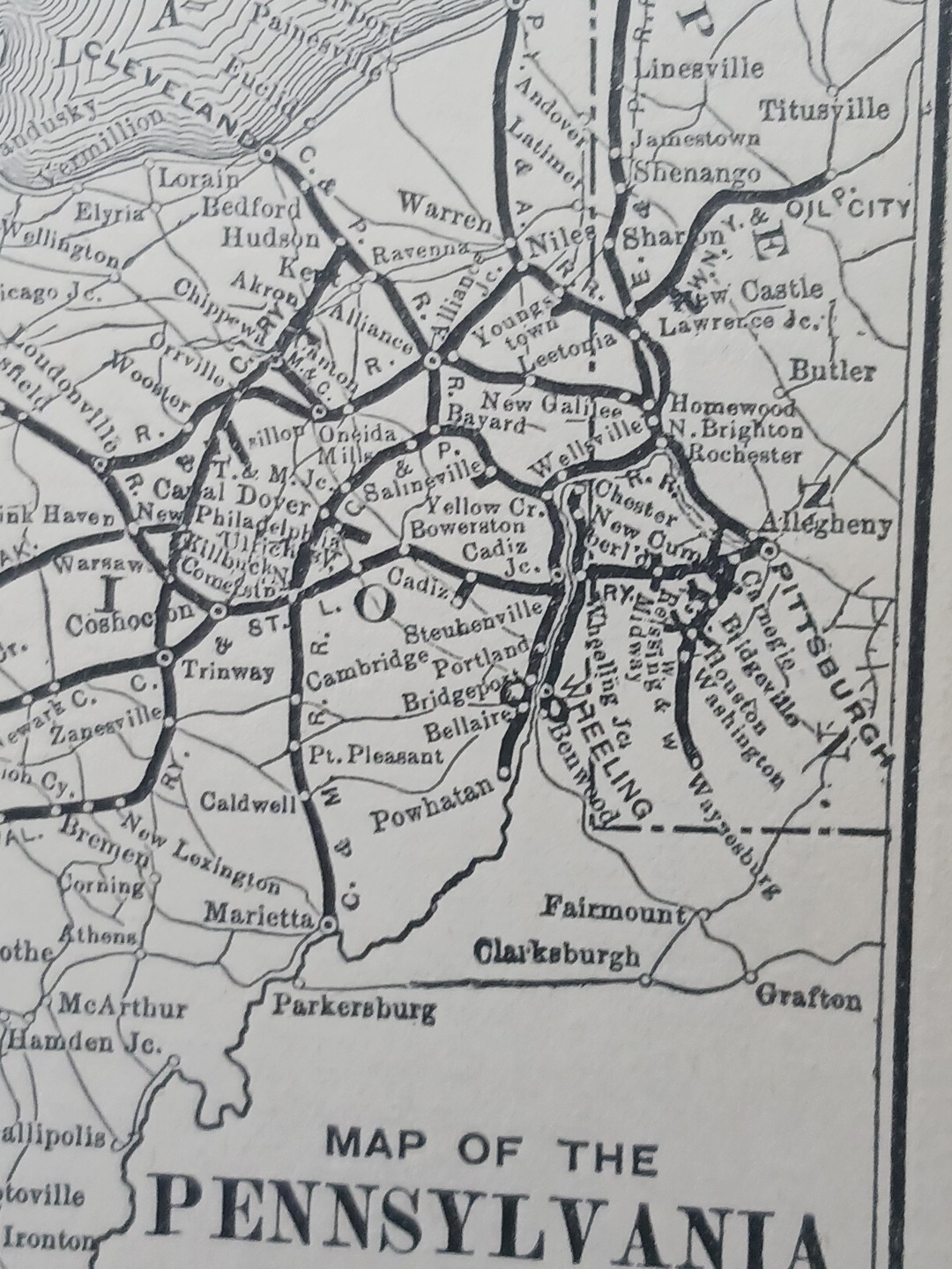 ~1904 Train Route Map PENNSYLVANIA RAILROAD LINES WEST OF PITTSBURGH Railway Map